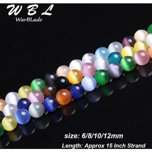 WarBLade 4/6/8/10/12 mm Natural Stone Cat Eye Beads Mixed Color Round Opal Loose Beads For DIY Bracelet Necklace Jewelry Making