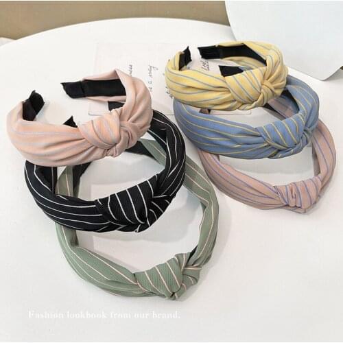New Stripe Solid Color Hair Hoop Woman Headband for Hair Cloth Bowknot Girl Headband Female Wide Edge Hairband Hair Accessories