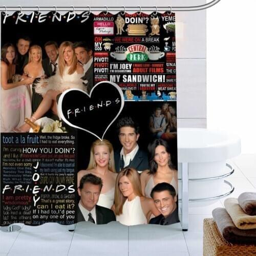 Custom Simple Friends TV Shower Curtain 12 Hook Polyester Fabric 3D Printing Bathroom Curtain Waterproof Bath Curtain Decor