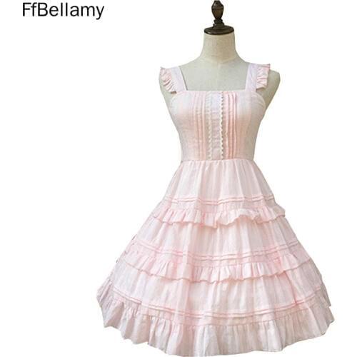 Solid Color Pink Knee Length Dress Lolita Girls' Dress Accessories