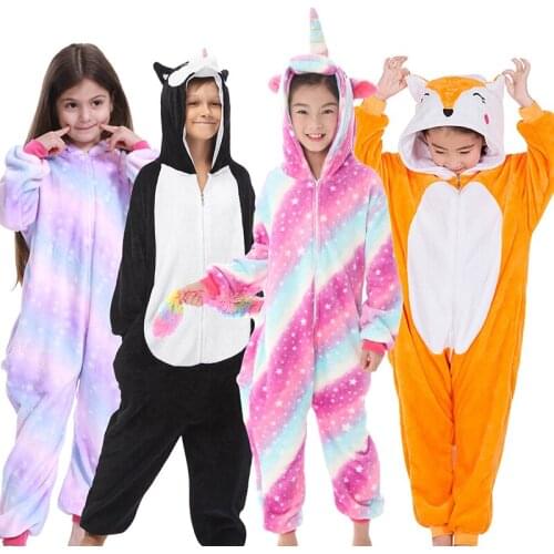 Animal Panda Pajamas For Boy Girls Kigurumi Unicorn Pajamas Winter Kids Onesies Cartoon Sleepwear Childrens Jumpsuit Overalls