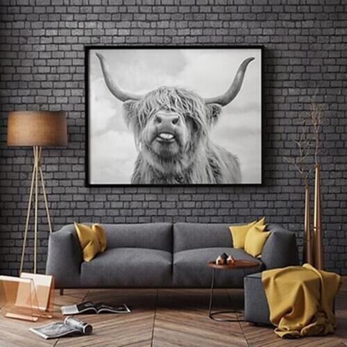 Black And White Home Decor Animal Poster Prints Highland Cow Yak Canvas Painting Wall Art Pictures For Living Room