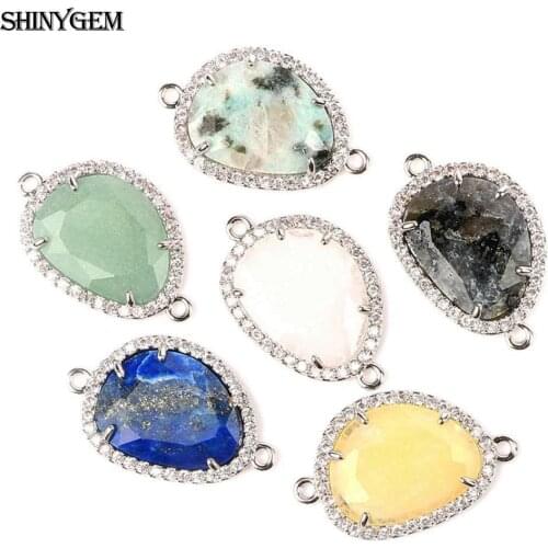 ShinyGem 15*24mm Water Drop Natural Semi-Precious Connectors Inlay Rhinestone Gold Plating Gem Stone DIY Jewelry Making Necklace