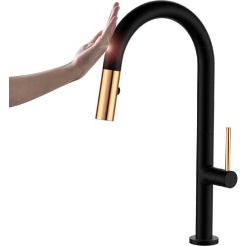 Solid Brass Pull Out Sensor Black Kitchen Faucet Sensitive Touch Control Faucet Mixer For Kitchen Touch Sensor Kitchen Mixer Tap