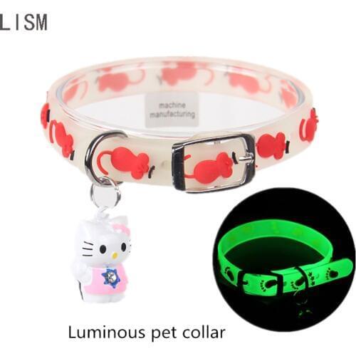 Luminous Pet Dog Collar Dog Adjustable Safety Collar Cat With Bells Ball Collars Pet Night Safety Fluorescent Leash kit Supplie