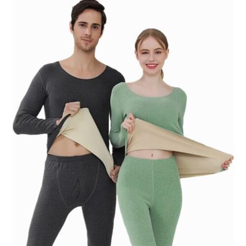 Heating Warm Couples Sleepwear Set Large Size Autumn Winter Underwear Women Double Velvet Bottoming Shirt Trousers Pajamas Suit