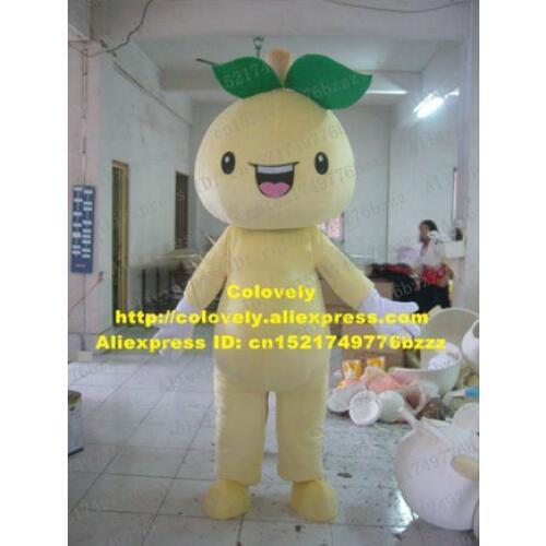 Warm Yellow Grapefruit Pomelo Shaddock Orange Arancia Mandarin Tangerine Mascot Costume With Green Leaves Black Eyes No.7678 FS