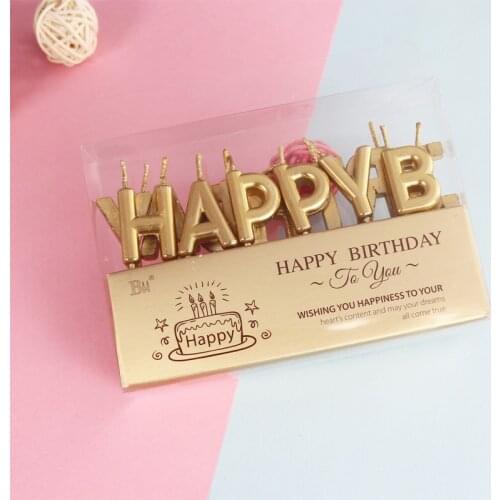 English Letters Happy Birthday Cake Decorative Candles Gold Silver Safe Flame Birthday Cake Topper Wedding Party Decor Supplies