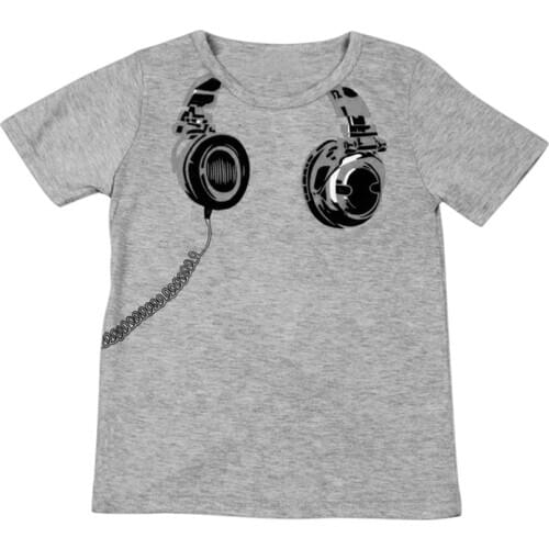 UNIKIDS 2-7Y Cotton Kids Tops Boys Girls Earphone Printed Short Sleeve Cotton T-Shirt Kids Baby Clothes