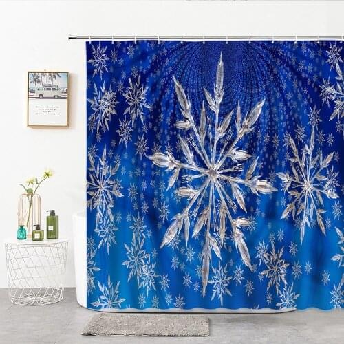 Snowflake Shower Curtain Winter Cartoon Home Decor Background Wall Covering Christmas With Hook Bath Curtains Bathroom Supplies