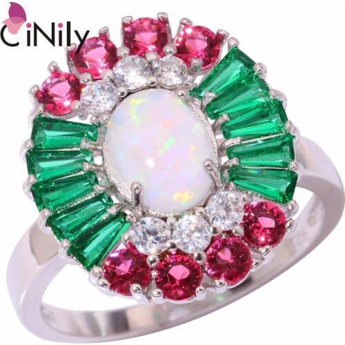 CiNily Created White Fire Opal Green Zircon Kunzite Cubic Zirconia Silver Plated Wholesale Jewelry Women Ring Size 7-11 OJ9154
