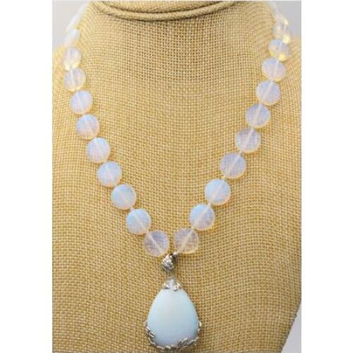 Women jewelry choker anime gem chocker maxi collier natural Stunning 12mm coin White Moonstone & Opal Pendant Necklace