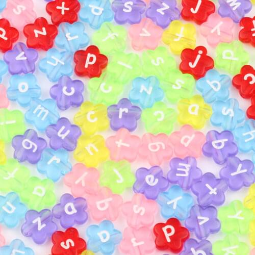 100pcs/Lot 11mm Acrylic Spaced Beads Multicolor Transparent Flower Shape Letter Beads For Jewelry Making DIY Necklace Earrings