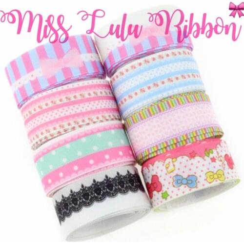 16mm-75mm Girly Series Pink Bowknot Flower Dot Stripe Pattern Printed Grosgrain/Foe Ribbon DIY Valentines Day Gift 50yards/roll