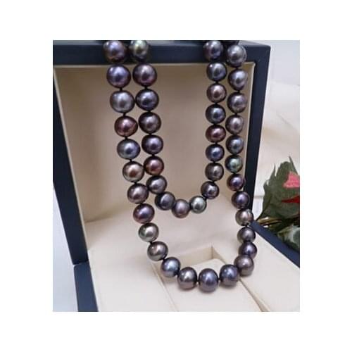 18inch Charming 9-10mm natural tahitian black pearl necklace 18nch 925silver