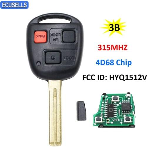 3 Button Replacement Remote Car Key 315MHZ 4D68 Chip for Lexus GX470 2003-2009 LX470 2003-2007 FCC ID: HYQ1512V - Short Blade