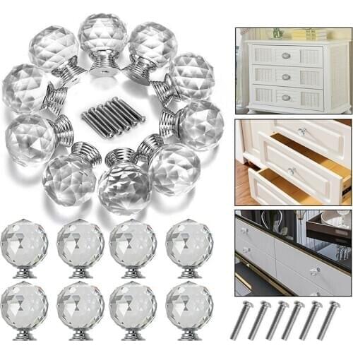30mm Single Hole Door Knob Clear Crystal Diamond Glass Door Handle Cabinet Drawer Furniture Handle Ball Door Handle Knob