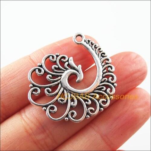 5 New Phoenix Charms Tibetan Silver Color Flower Animal Pendants 30x33mm