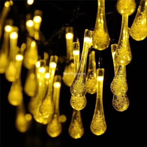 6M/20ft 30 LED Solar Powered Water Drop Waterdrop Fairy String Light For Wedding Christmas Party Festival Outdoor Decoration