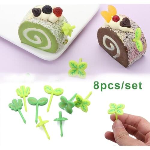 8pcs Cute Four Leaf Clover Fruit Fork Plastic Toothpick Leaves Small Salad Tiny Fork Mini Cake Picks Dessert Decorative Sticks