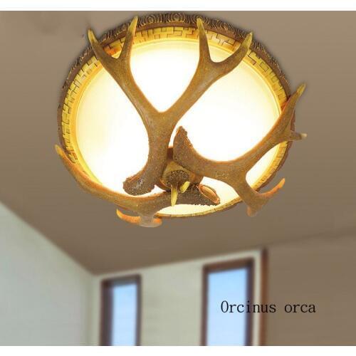 American countryside creative deer antler ceiling lamp living room corridor bedroom light Nordic retro resin LED ceiling lamp
