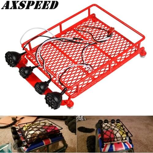 AXSPEED RC Crawler Car Roof Rack Luggage Carrier with LED Lights Bar 130X98mm for 1/10 AXIAL SCX10 TAMIYA CC01 D90 TRX4 Parts