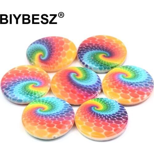 Charm Pattern Printed Stone Beads Round Loose Spacer Shell Beads for Jewelry Making 18pcs DIY Charm Bracelet Necklace 20mm