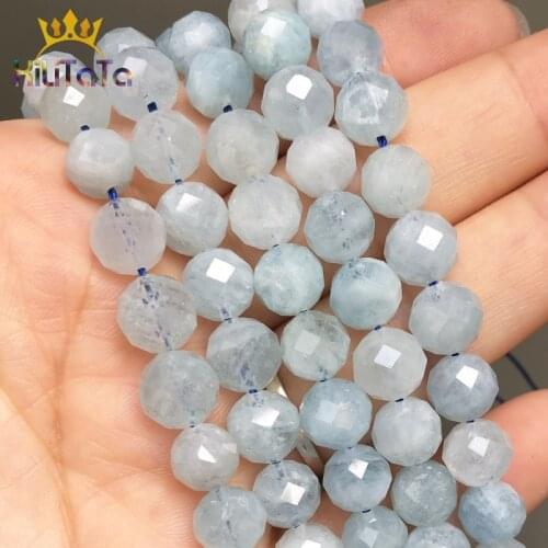 8mm Natural Stone Beads Faceted Blue Aquamarines Loose Spacer Beads For Jewelry Making DIY Bracelet Ear Studs Accessories 7.5