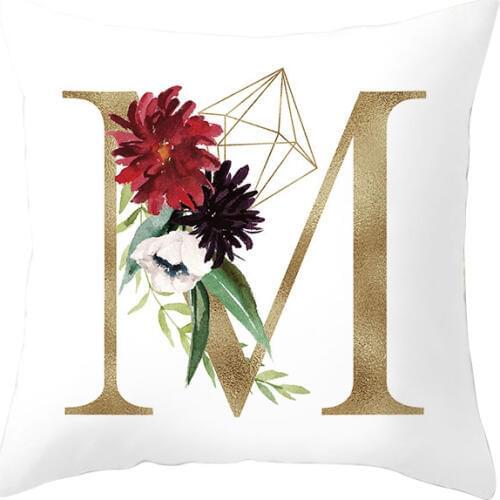 26 Alphabet Initials English Letters Cushion Covers Geometric Flower Gold Letter HOME Cushion Cover Pillow Case