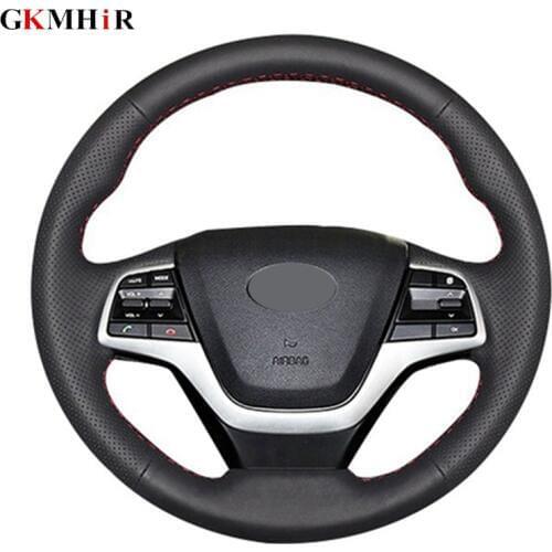 GKMHiR Soft Artificial Leather Car Steering Wheel Cover for Hyundai Elantra 4 2016 - 2018 Solaris 2017 Accent 2018 Black