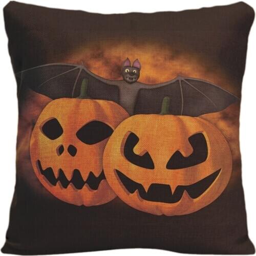 Cotton Linen A Bat And Pumpkin Mask Throw Pillow Case Decorative Pillowcase Customize Gift By Lvsure