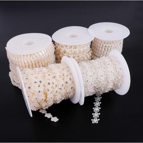 ABS Imitation Pearl Crystal Beads Chain Sew On Trims Rhinestone Chain Wedding Party Decor DIY Jewelry Sewing Craft Accessories