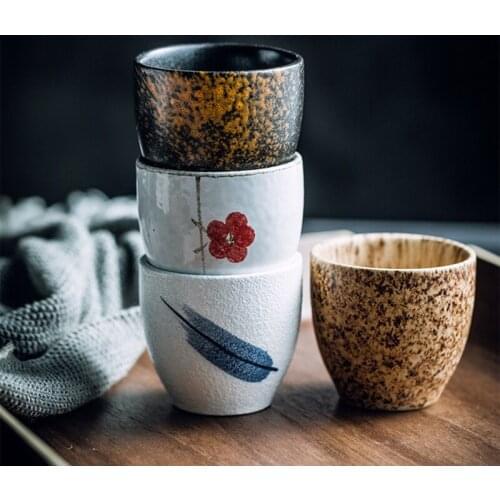 Hand Painted Ceramic Tea Cup Coffee Shop Coffee Cup Pull Flower Milk Tea Cup Retro Round Water Cup Porcelain Mug Tumbler Cups