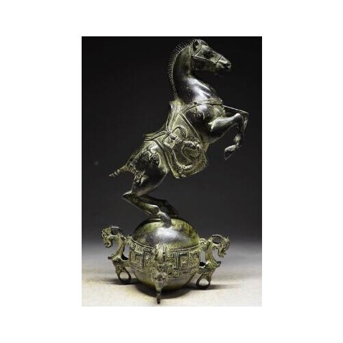 Chinese Bronze Horse Standing on the ball with QING Mark Garden Decoration Bronze statue