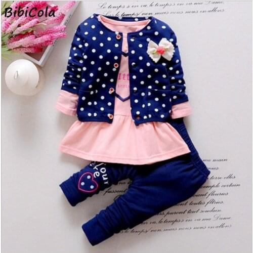 Spring Autumn Baby Girl Clothes Set Cute Dot Printing Cotton Coat+T Shirt+Pants 3PCS Suit Casual Kid Children Tracksuits