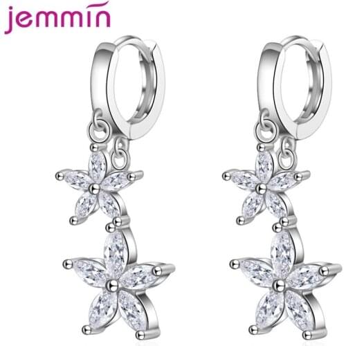 Korean 925 Sterling Silver White Flower Drop Earrings For Women 2021 New Cute Sweet Austria Zircon Earrings Trendy Jewelry Gift