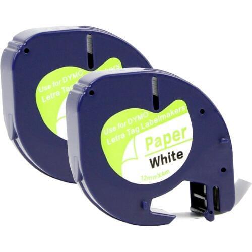 Tape 91200 Compatible Plastic Dymo Letratag Tape Printer Black on White Label Laminated Self-adhesive