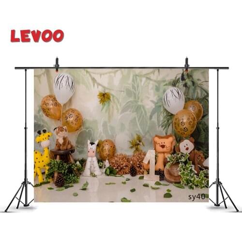 LEVOO Photozone Backdrop Wild One Leaves Toy Animals Balloons Photography Background Photo Studio Photophone Shoot Props Vinyl
