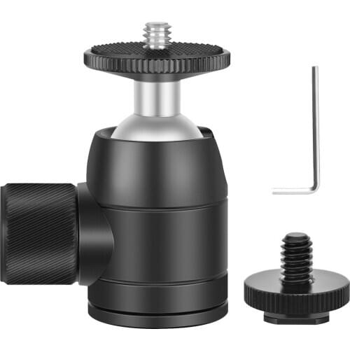 Neewer Mini Ball Head 1/4 inch Screw 360 Degree Rotatable Tripod Head with Lock and Hot Shoe Mount Adapter for LED Light
