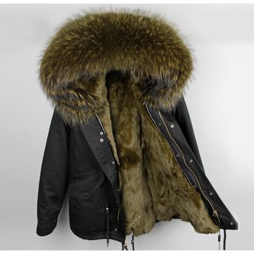 2021 Man Real Fur Coat Real Raccoon Fur Hooded Coat Nature Rabbit Fur Lining Jackets Real Fur Parka Men Winter Jacket