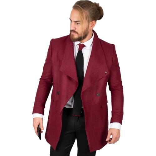 DeepSEA Burgundy Men 'S Luxury Sports Stamp Coat One Slash Coats Tight-Fitting Mould Hot Casual Autumn Winter Italian Style Long Coat 2002148