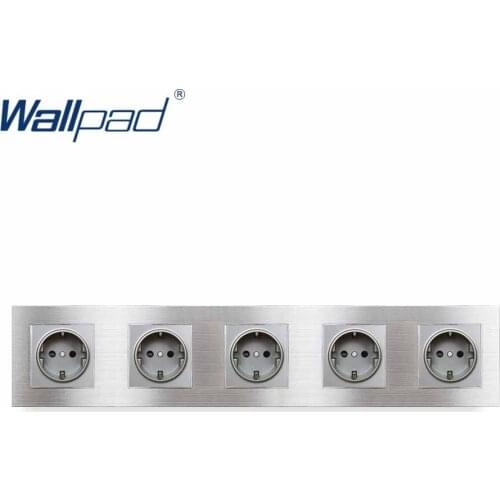 5 EU Socket German Standard Wallpad Luxury Wall Outlet Grey Aluminum Alloy Panel 430*86mm Wall Power Outlet Schuko