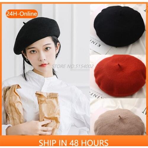 New Women Winter Hat Beret Female Wool Cotton Blend Cap 23 Color New Womans Hat Caps Black White Gray Pink Boinas De Mujer