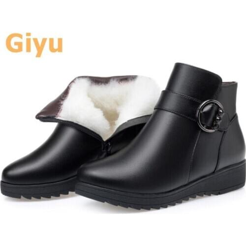 Giyu 2020 winter new Genuine Leather Wool boots Non-slip snow boots Womens boots fashion Plus size womens shoes