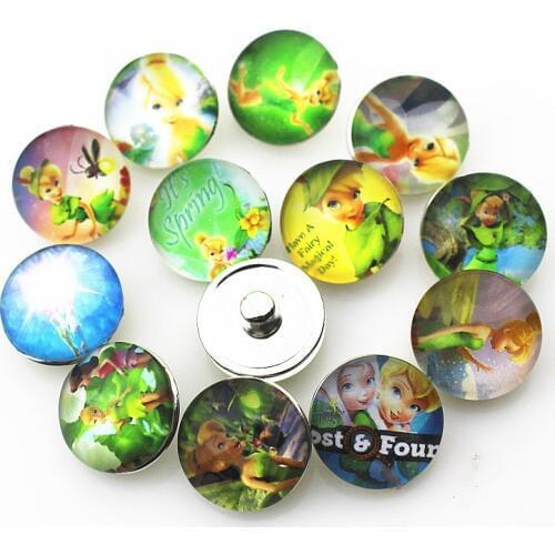 New Arrival Mix 10pcs/lot elfin cartoon Snap Button pretty Glass Snap Buttons Fit bangle 18mm DIY Snap Bracelet Jewelry