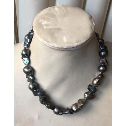 Free shipping AAA Classic 13x22-13x29mm black Baroque Freshwater Pearl Necklace 18.3inch