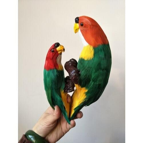 A pair of cute simulation parrot models polyethylene&fur green parrot dolls gift 1667