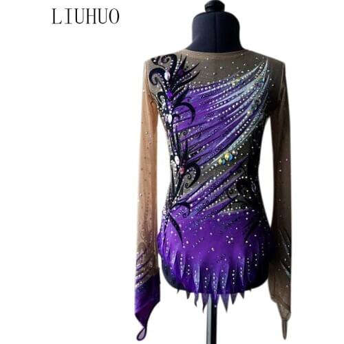 Ice Skating Dress Women Purple Quality crystals Competition Girls Gymnastics ballet Shiny leotards for Children