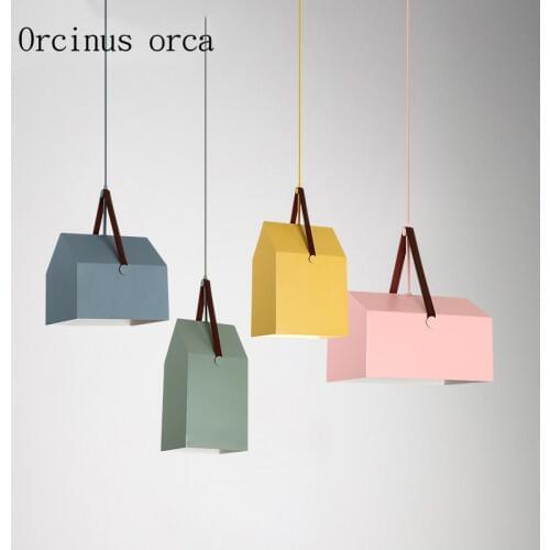 Nordic post modern small house chandelier Restaurant Bar childrens room simple creative single head LED color iron pendant lamp