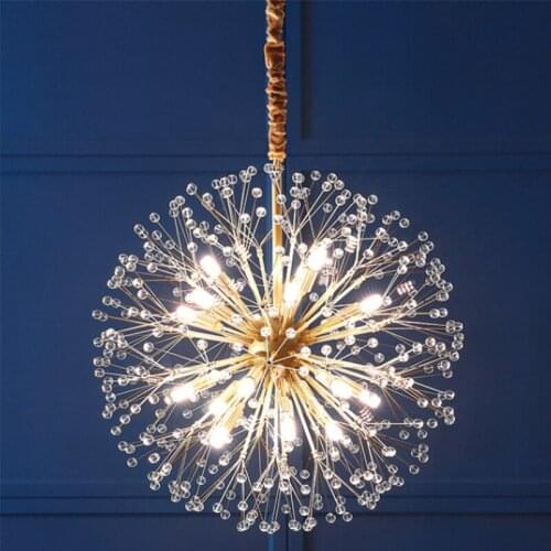 Modern Copper Cryst Dandelion Pendant Light Restaurant Bar Villa Hotel Home Living Room Decor Bedroom Chandelier PA0726-A